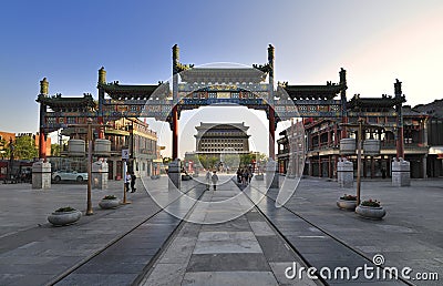 Beijing cityscape Qianmen commercial streetã€‚ Editorial Stock Photo